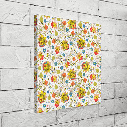 Картина квадратная Хохломская роспись разноцветные цветы на белом фон / 3D-принт – фото 3
