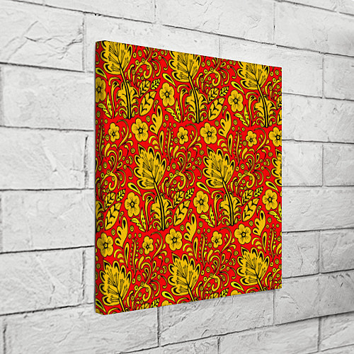 Картина квадратная Хохломская роспись золотистые цветы на красном фон / 3D-принт – фото 3