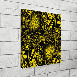Холст квадратный Хохломская роспись золотые цветы на чёроном фоне, цвет: 3D-принт — фото 2