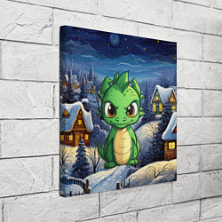 Холст квадратный Зеленый дракон новогодний город, цвет: 3D-принт — фото 2