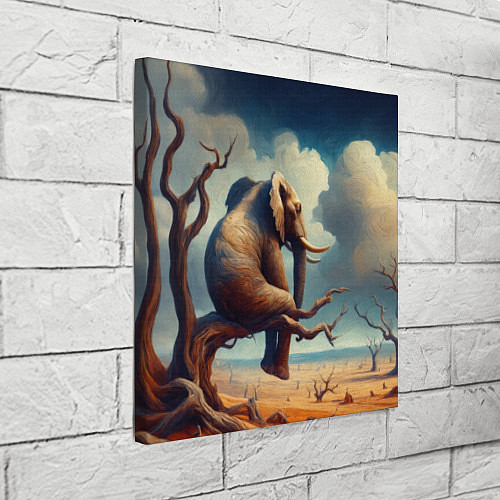 Картина квадратная Слон сидит на ветке дерева в пустыне / 3D-принт – фото 3