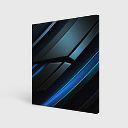 Холст квадратный Черная абстракция с синим неоновым ярким свечением, цвет: 3D-принт