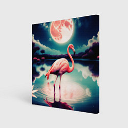 Холст квадратный Розовый фламинго на фоне луны, цвет: 3D-принт