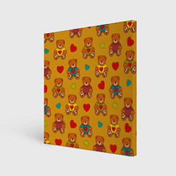 Холст квадратный Игрушечные мишки и разноцветные сердца, цвет: 3D-принт