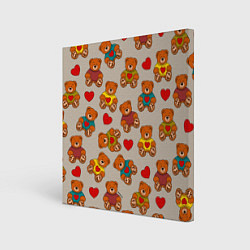 Холст квадратный Мишки в свитерах и сердечки, цвет: 3D-принт