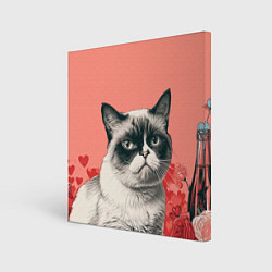 Холст квадратный Недовольный кот в день Святого Валентина, цвет: 3D-принт