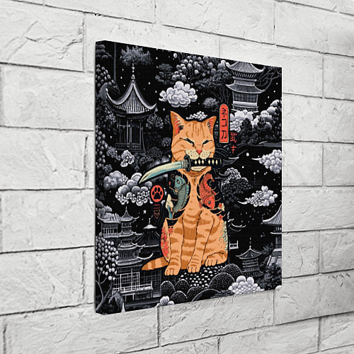 Картина квадратная Рыжий кот самурай с саблей / 3D-принт – фото 3