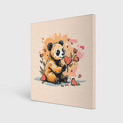 Холст квадратный Милая панда с сердечком и цветами, цвет: 3D-принт