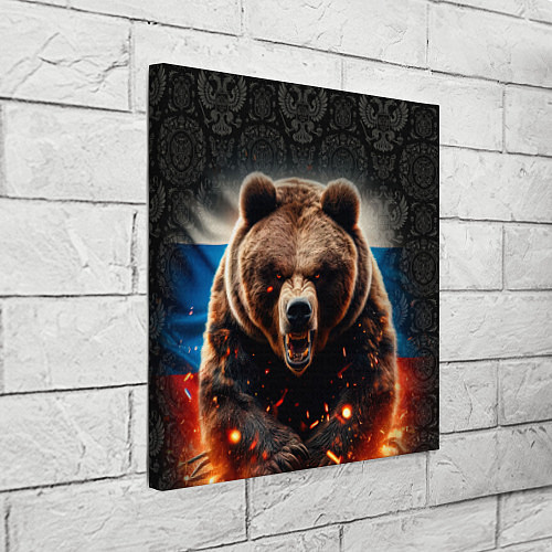 Картина квадратная Русский медведь на фоне флага и огня / 3D-принт – фото 3