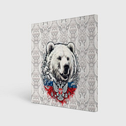 Холст квадратный Белый медведь и белый герб России, цвет: 3D-принт