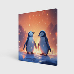 Холст квадратный Романтичная пара пингвинов, цвет: 3D-принт