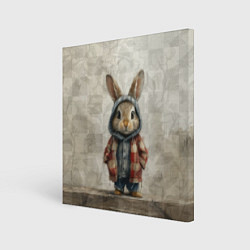Холст квадратный Кролик в пальто, цвет: 3D-принт