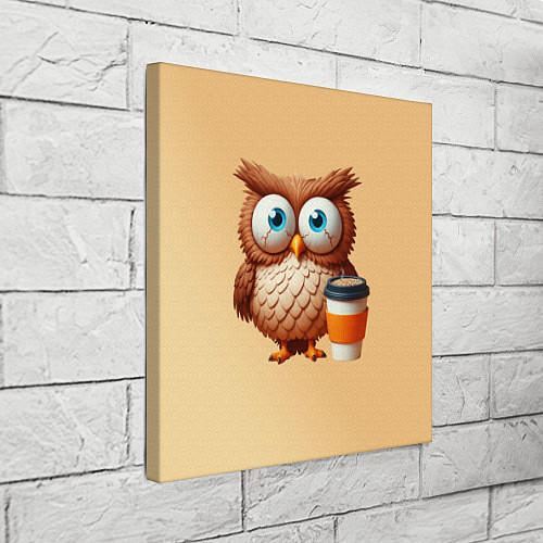 Картина квадратная Растрепанная сова со стаканчиком кофе / 3D-принт – фото 3