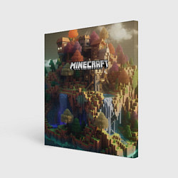 Холст квадратный Minecraft logo горы и реки, цвет: 3D-принт