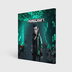 Холст квадратный Minecraft cyberpunk green neon, цвет: 3D-принт