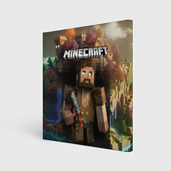 Холст квадратный Minecraft персонаж с бородой у горы, цвет: 3D-принт
