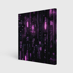 Холст квадратный Киберпанк светящиеся фиолетовые элементы, цвет: 3D-принт