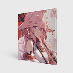 Холст квадратный Genshin Impact Яэ Miko smile, цвет: 3D-принт