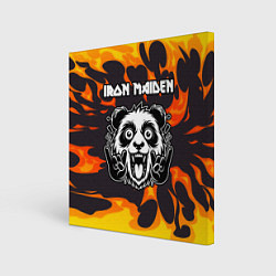 Холст квадратный Iron Maiden рок панда и огонь, цвет: 3D-принт