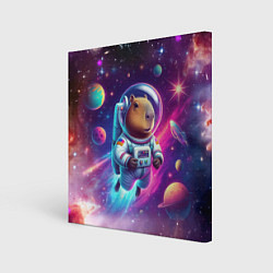 Холст квадратный Космонавт капибара в неоновом космосе, цвет: 3D-принт