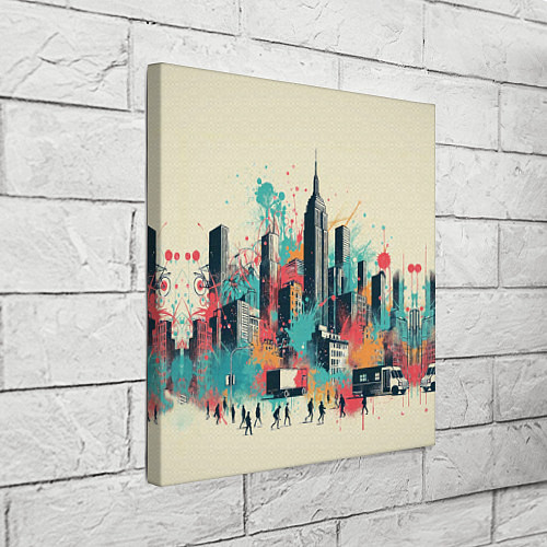 Картина квадратная Силуэты людей и небоскребов в брызгах краски / 3D-принт – фото 3