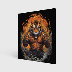 Холст квадратный Муай - Тай тигр в стойке боевые искусства, цвет: 3D-принт