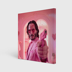 Холст квадратный Джон Уик в розовых очках сердечках, цвет: 3D-принт