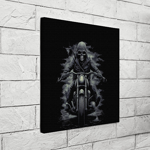 Картина квадратная Скелет на мотоцикле черно-белый стиль / 3D-принт – фото 3