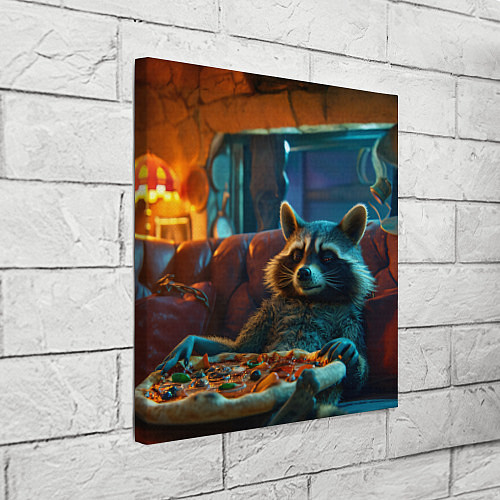 Картина квадратная Енот с пиццей на диване / 3D-принт – фото 3
