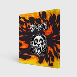 Холст квадратный Aerosmith рок панда и огонь, цвет: 3D-принт