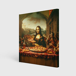 Холст квадратный Мона Лиза и большая пицца сюрреализм, цвет: 3D-принт