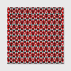 Холст квадратный Чёрно-белые ромбы и круги на красном фоне, цвет: 3D-принт — фото 2