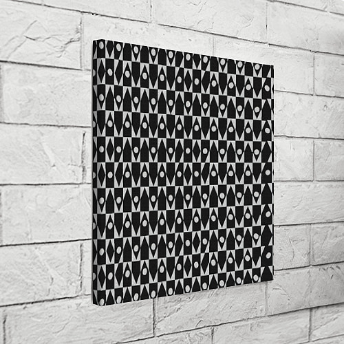 Картина квадратная Чёрно-белые ромбы и круги на чёрном фоне / 3D-принт – фото 3