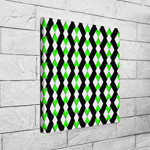Картина квадратная Зелёные и белые ромбы на чёрном фоне / 3D-принт – фото 3