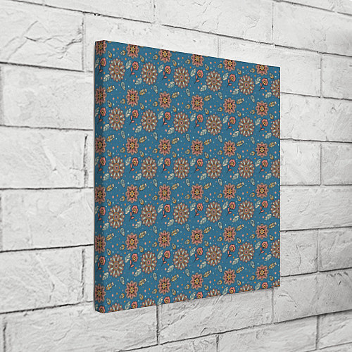 Картина квадратная Цветочный узор в стиле бохо на синем / 3D-принт – фото 3