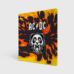 Холст квадратный AC DC рок панда и огонь, цвет: 3D-принт