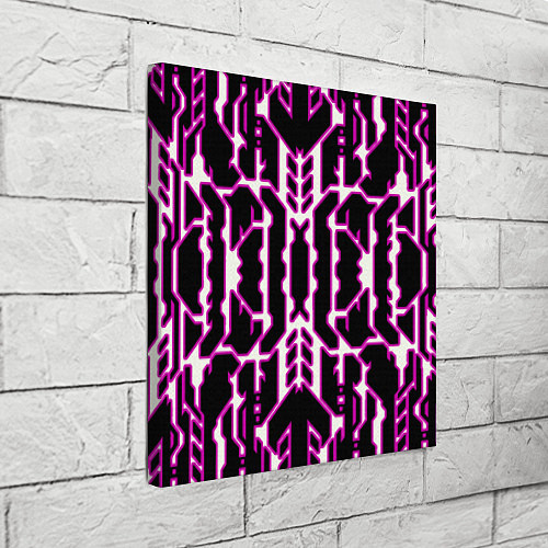 Картина квадратная Техно белые линии с розовой обводкой на чёрном фон / 3D-принт – фото 3