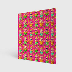Холст квадратный Щенята и летний вайб паттерн, цвет: 3D-принт