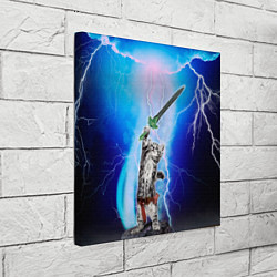Холст квадратный Кот-рыцарь с мечом экскалибур под молниями, цвет: 3D-принт — фото 2