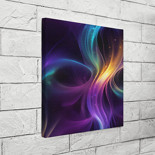Картина квадратная Радужные неоновые волны и разводы на черном фоне / 3D-принт – фото 3