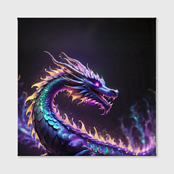 Холст квадратный Неоновый сиреневый дракон на черном фоне, цвет: 3D-принт — фото 2