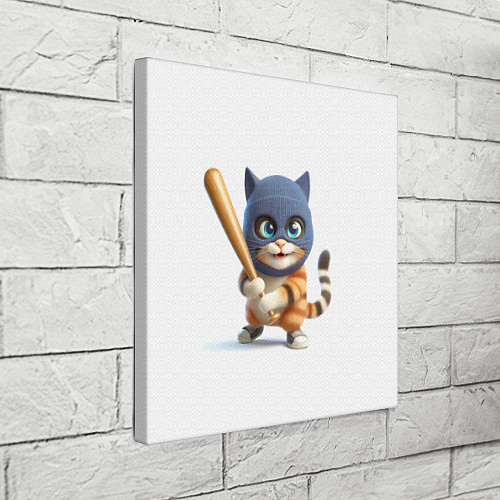 Картина квадратная Прикольный котёнок с бейсбольной битой и в балакла / 3D-принт – фото 3