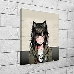 Холст квадратный Девушка-кошка в болотной толстовке, цвет: 3D-принт — фото 2
