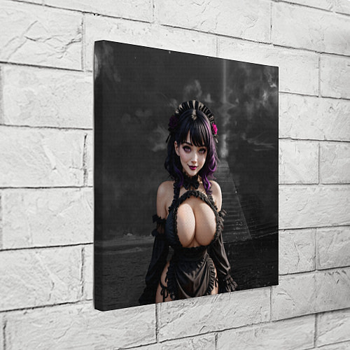 Картина квадратная Готическая девушка в черном белье с большой грудью / 3D-принт – фото 3