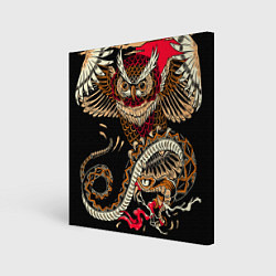Холст квадратный Сова и змея - японский стиль, цвет: 3D-принт