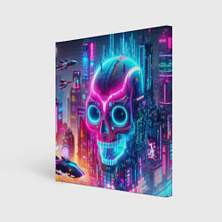 Холст квадратный Neon skull in metropolis - future, цвет: 3D-принт