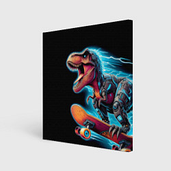 Холст квадратный Cool Dino on a skateboard - neon glow fantasy, цвет: 3D-принт