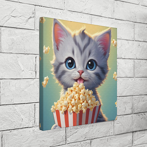 Картина квадратная Поп-корн и котенок / 3D-принт – фото 3