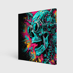 Холст квадратный Cyber skull sketch - color blots, цвет: 3D-принт