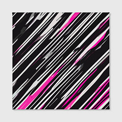 Холст квадратный Диагональные розово-белые полосы на чёрном фоне, цвет: 3D-принт — фото 2